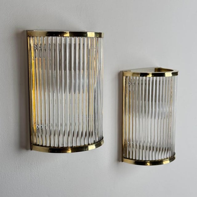 Art Deco Style Murano Glass and Brass Wall Sconces attributed to De Majo, 1970s, Set of 2 For Sale - Image 11 of 16