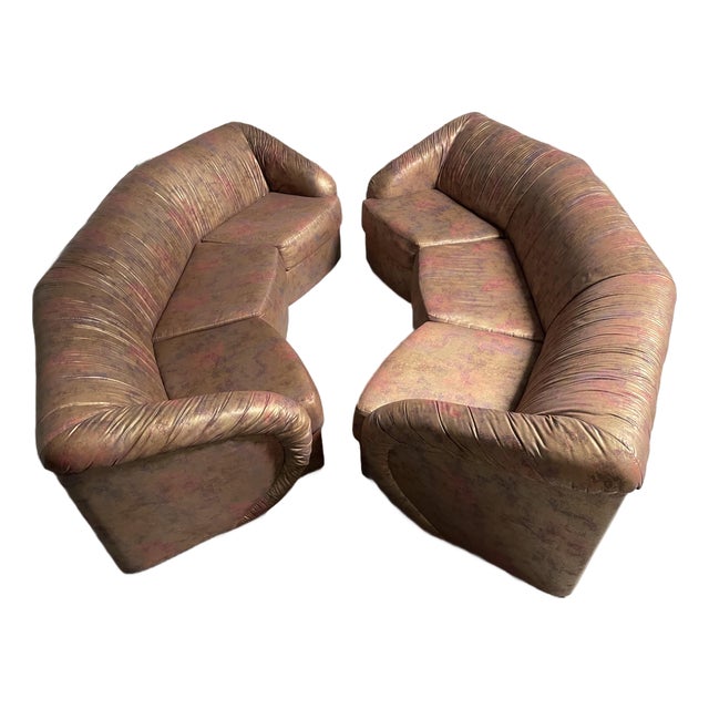 Vintage Carson’s of High Point Postmodern Curved Sectional Sofa, Pair — Metallic Bronze Upholstery For Sale