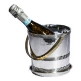 1960s Classic Vintage Mid Century Modern MCM Banded Silverplate Ice Bucket Barware Home Decor For Sale