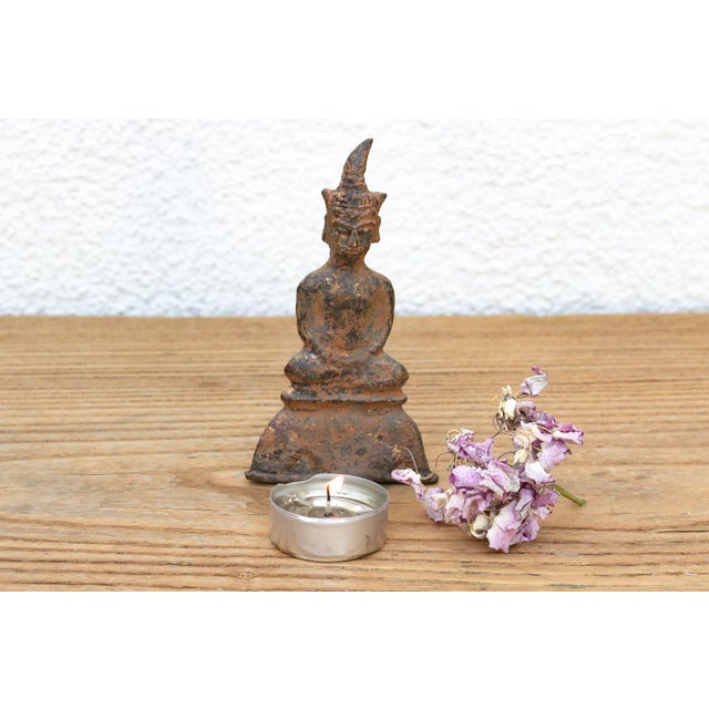Metal Ancient Laos Artifact Style Bronze Miniature Buddha For Sale - Image 7 of 7