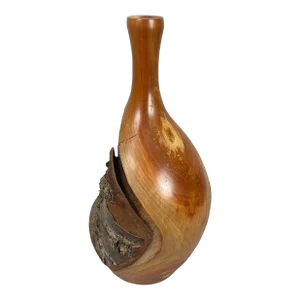Paul Russell Designs Hand Turned Cherry Wood Live Edge Vase, Signed
