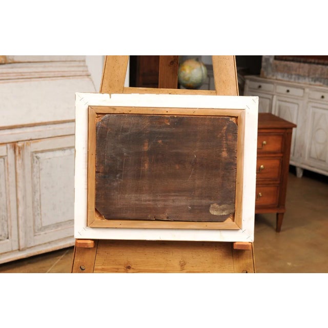 French French 19th Century Framed Oil On Panel Painting Depicting a Village by the Sea For Sale - Image 3 of 12