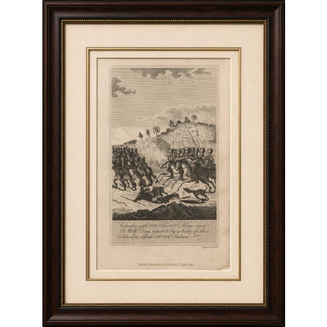 Christopher Columbus Battle in Hispaniola, Antique Engraving, Dublin c.1815 This original early nineteenth-century...