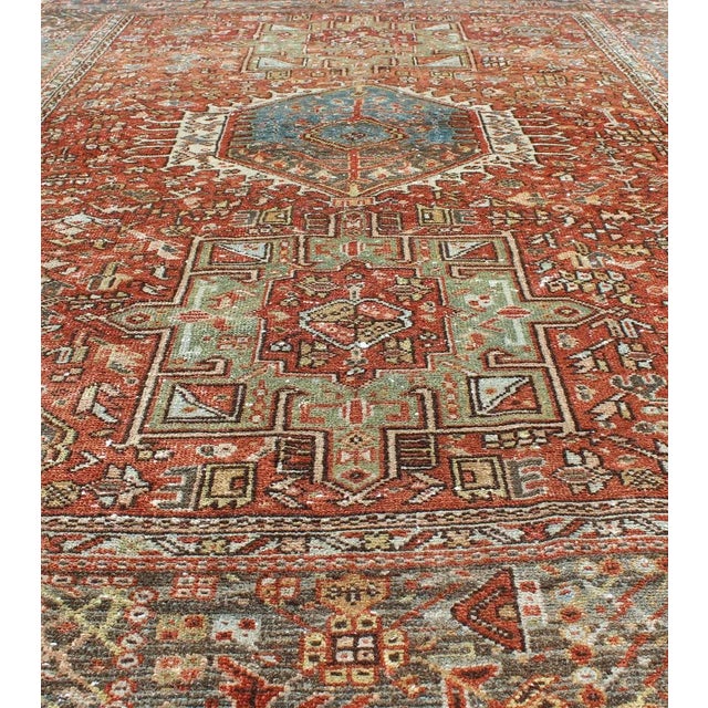 Early 20th Century Antique Persian Karadjeh Rug With Geometric Medallions and Tribal Motifs 4'10 X 6'5 For Sale - Image 5 of 13