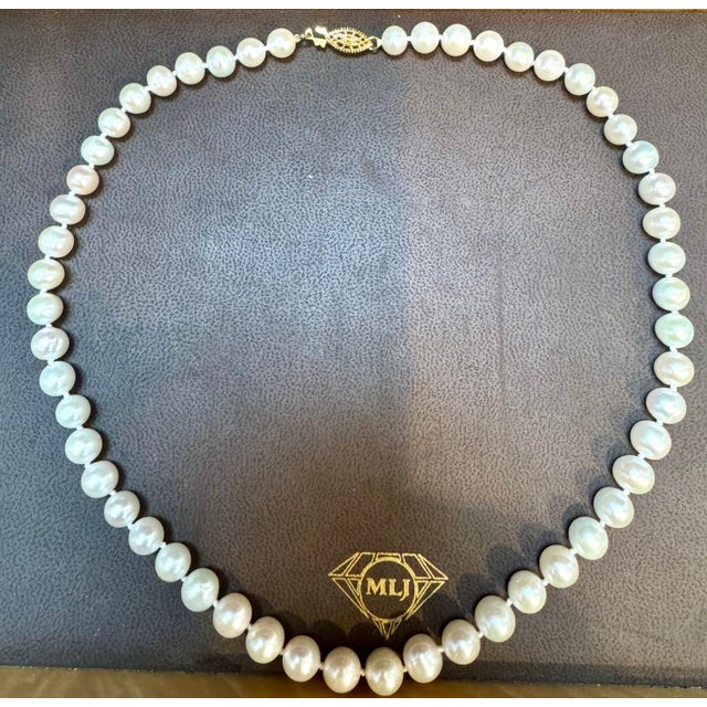 Vintage Cultured Akoya Pearl Necklace Length 18" , 14 Karat Yellow Gold For Sale - Image 14 of 18