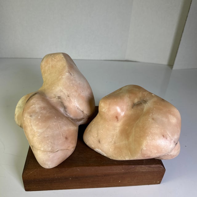 1970s Modern Rose Marble Sculpture on Wooden Base For Sale - Image 10 of 12