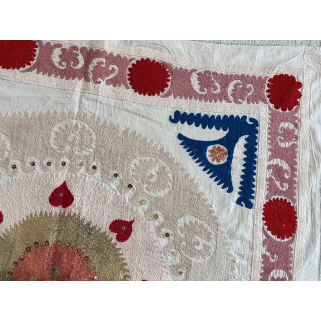 Asian Suzani Embroidered Wall Hanging, 3'10'' X 4'0'' For Sale - Image 10 of 10