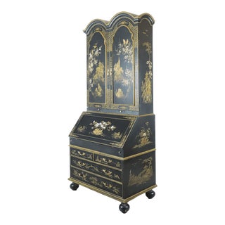Retro 20th Century British George III Style Chinoiserie Tall Secretary Cabinet For Sale