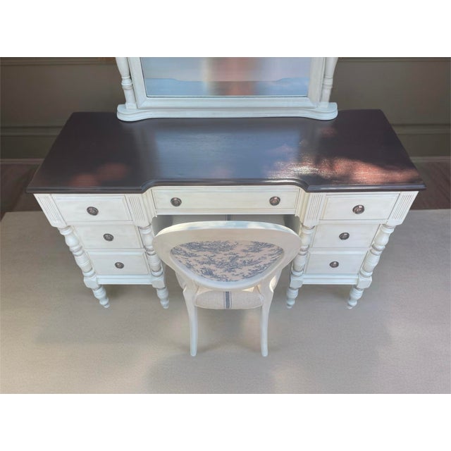 Ivory Vintage Mahogany Vanity Makeup Table For Sale - Image 8 of 11