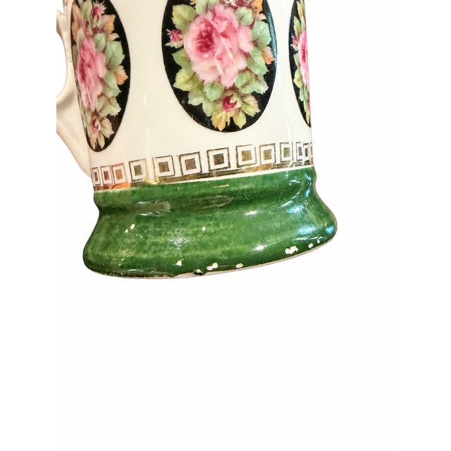 1920s Antique German Floral Mugs With Pink Roses and Green Bands — Pair For Sale - Image 5 of 8