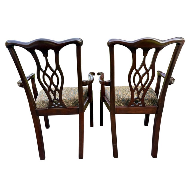 Late 20th Century Late 20th Century Chippendale Style Side Chairs With Ralph Lauren Upholstery - A Pair For Sale - Image 5 of 10
