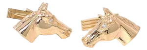 Horse Head 14k Yellow Gold & Diamond Cufflinks