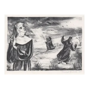 1950 Raymond Grimaila Nuns Mid Century Lithograph