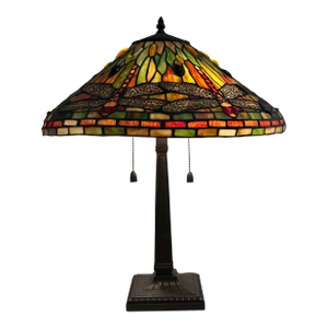 Mid 20th Century Tiffany Style Dragonfly Stained Glass Lamp