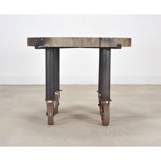 Industrial Industrial Style Round Machined Iron Center Table on Casters For Sale - Image 3 of 18