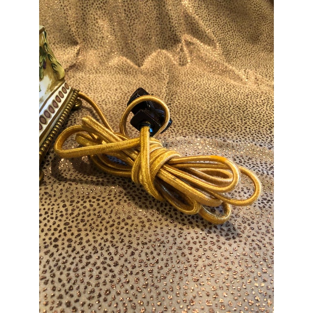 Vintage Italian Porcelain Figural Hand Painted Gilt Table Lamp With Shade For Sale - Image 12 of 13