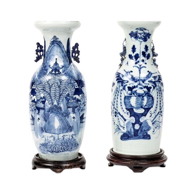 Chinese Blue Vases, 1850s, Set of 2 For Sale