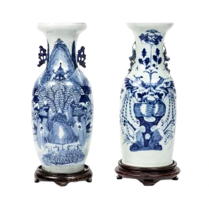 Chinese Blue Vases, 1850s, Set of 2