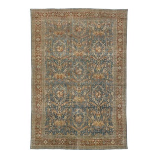 Antique Classic Persian Tabriz Wool Rug in Blue With Floral Pattern For Sale