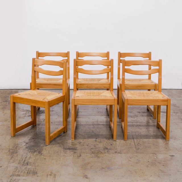 Brown 1960s Maison Regain Brutalist Elm + Rush Dining Chairs - Set of 6 Available, Sold as Pairs For Sale - Image 8 of 8
