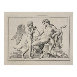 Antique Cupid Drinking From Bacchus's Cup Engraving After Samuel Amsler
