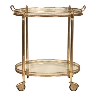 Mid 20th Century English Silver Plate and Glass Bar Cart With Pierced Gallery For Sale
