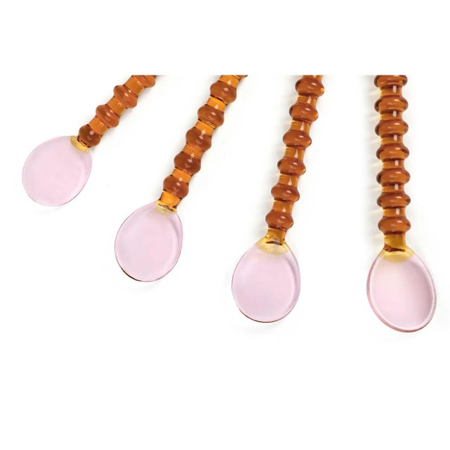 Contemporary Pale Pink Amber Beaded Glass Stirring Spoons - Set of 4 For Sale - Image 4 of 5