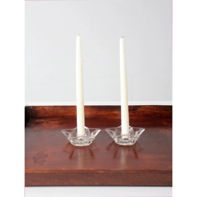 Vintage Cut Glass Star Shaped Candle Holders Pair For Sale - Image 6 of 11