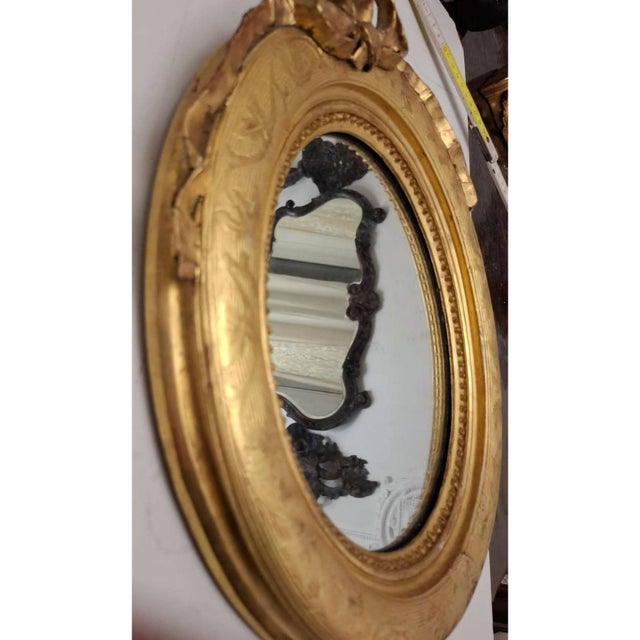 Oval Giltwood Wall Mirror with Crest, Late 19th Century For Sale - Image 5 of 7