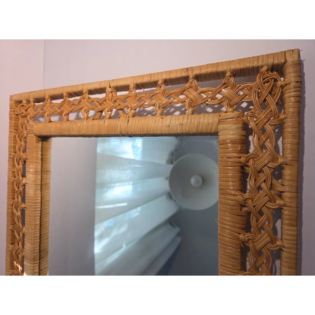Mid-Century Modern Vintage MCM Rattan Wicker Coastal Boho Wall Mirror 21x17 For Sale - Image 3 of 5