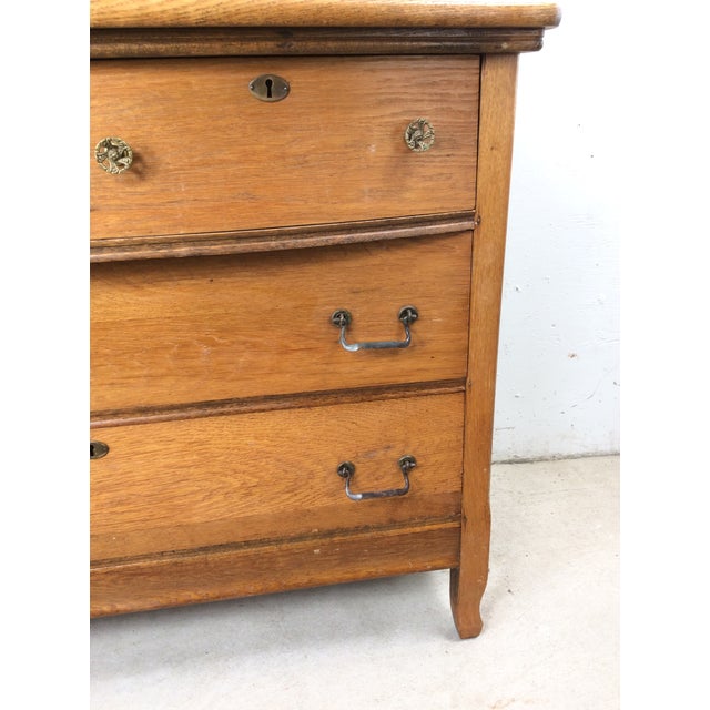 Antique Five Drawer Oak Dresser With Large Mounted Mirror For Sale - Image 18 of 18