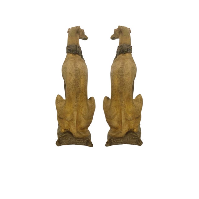Late 20th Century Late 20th Century Whippet Dog Statue Casted Resin Seated Greyhound Figurines- a Pair For Sale - Image 5 of 7