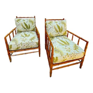 Chinoiserie Style Bamboo Lounge Arm Chairs by Martha Stewart for Bernhardt, a Pair For Sale