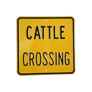 Vintage Heavy Embossed Metal Cattle Crossing Sign For Sale