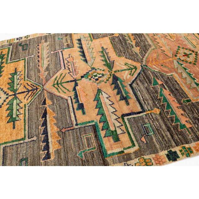 Modern Baluch Style Hand-Knotted Area Wool Rug – Abstract Geometric Tribal 6x8 For Sale - Image 9 of 10