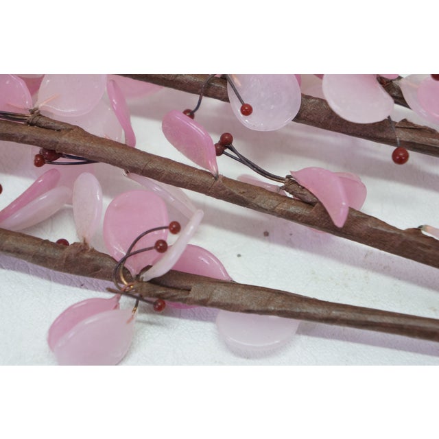 Glass 4 Mid Century Pink Glass Cherry Blossom Flower Arrangement Stems 19" For Sale - Image 7 of 8