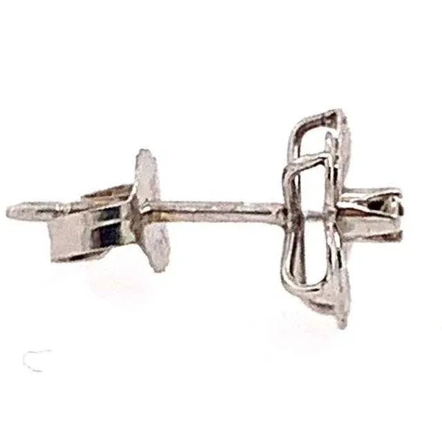 14 Karat White Gold Flower Stud Earrings With Round Diamond For Sale - Image 4 of 10