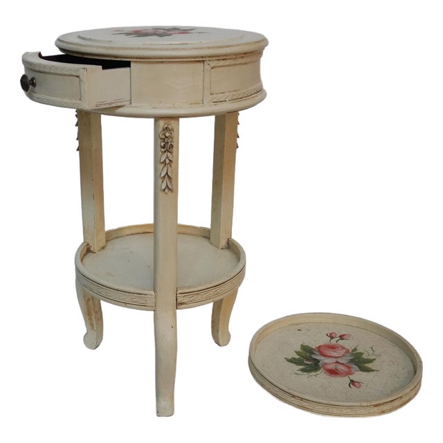 Round Side Table With Drawer and Removable Tray Top For Sale