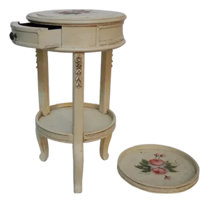 Round Side Table With Drawer and Removable Tray Top