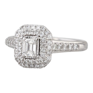 0.75ctw Emerald Cut Diamond Halo Engagement Ring 14k White GoldSize 7