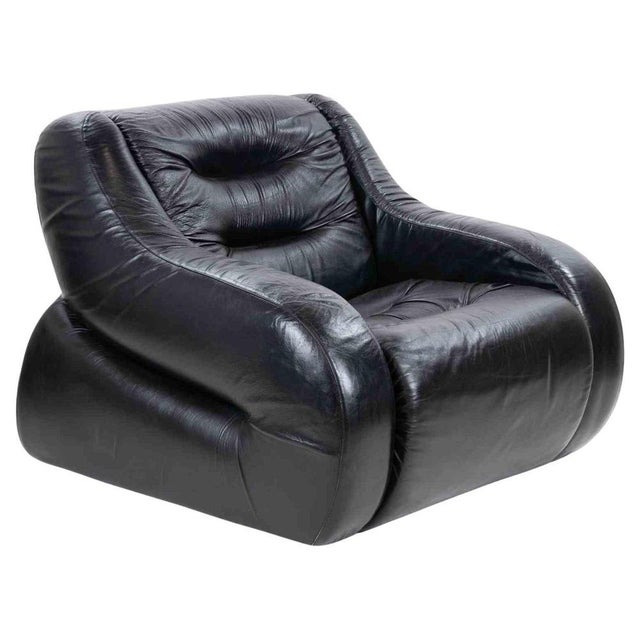 Black Vintage Black Leather Lounge Armchair, Italy, 1970s For Sale - Image 8 of 8
