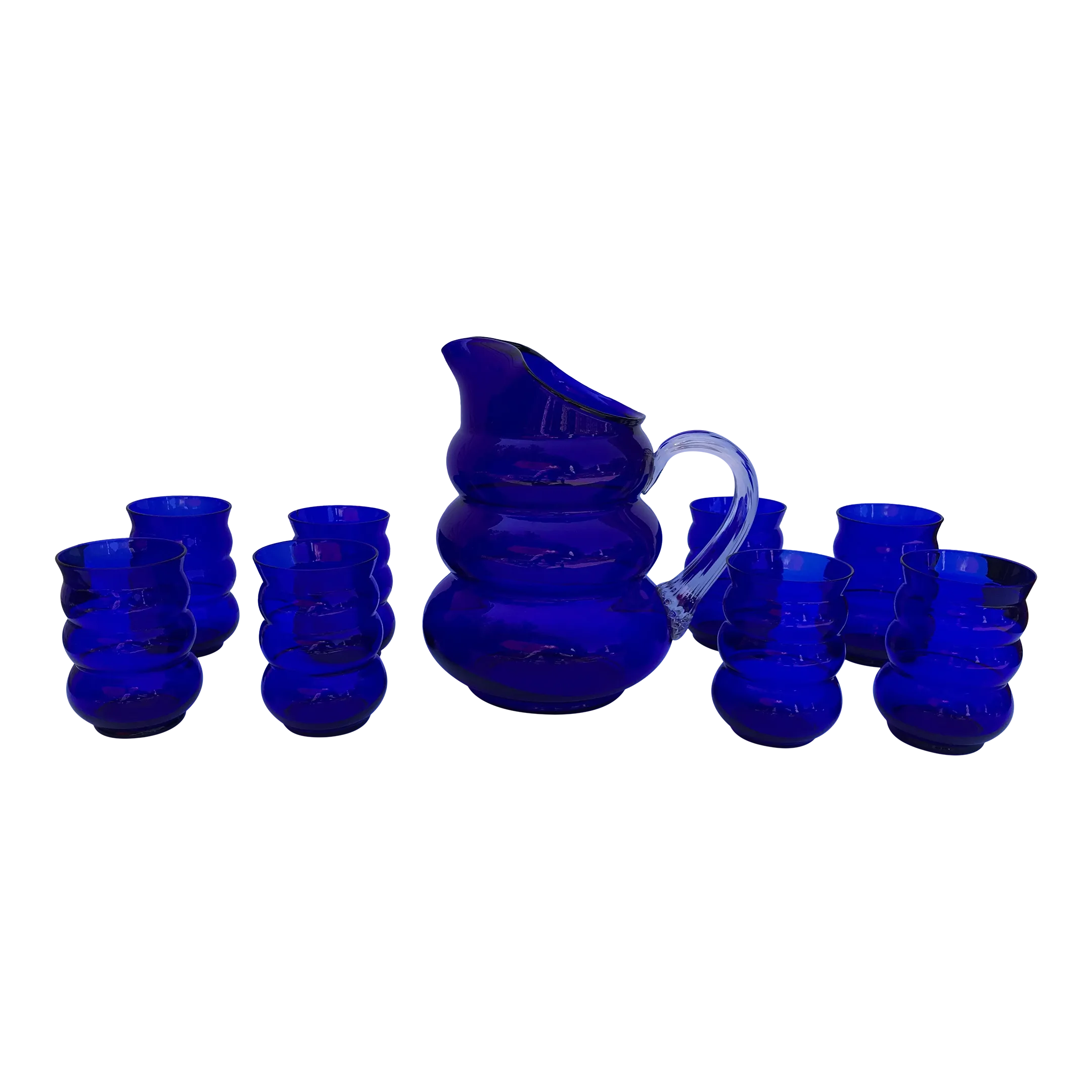 1930s Harpo Cobalt by Louie Glass Company Pitcher and Tumblers Set