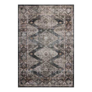 Amber Lewis x Loloi Josie Ink / Earth 3'-6" x 5'-6" Machine Washable Accent Rug For Sale