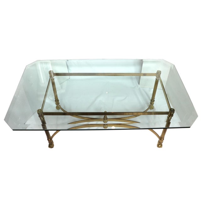 French Neoclassical Style Brass and Glass Coffee Table For Sale - Image 4 of 10