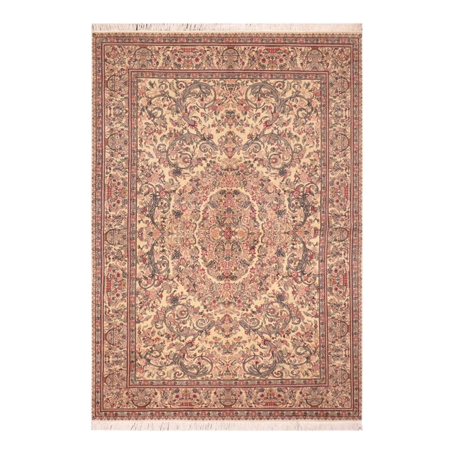 Shabby Chic Pak-Persian Beige/Pink Wool Rug - 6'1'' X 9'6'' For Sale