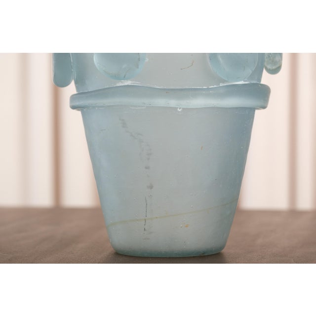 Aqua Vintage Frosted Aqua Glass Vase For Sale - Image 8 of 18