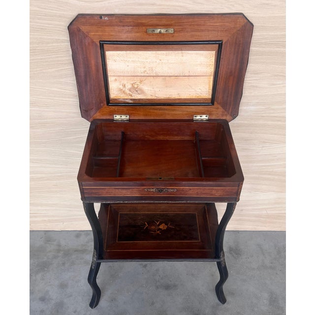 Late 19th Century Sewing Table Napoleon III Wood Marquetry and Brass, France For Sale - Image 14 of 18