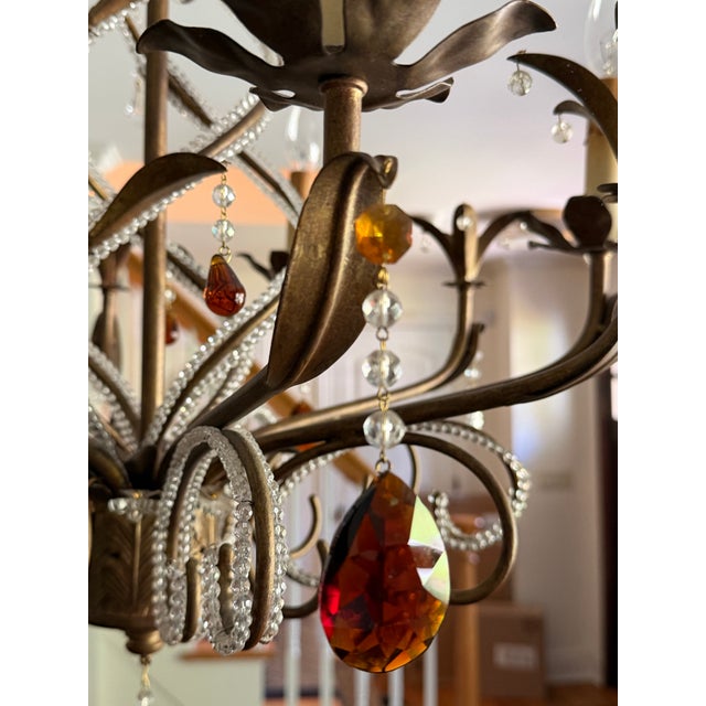 Currey & Company Currey & Company Isabella 5-Light Wrought Iron & Crystal Chandelier – Rhine Gold For Sale - Image 4 of 6
