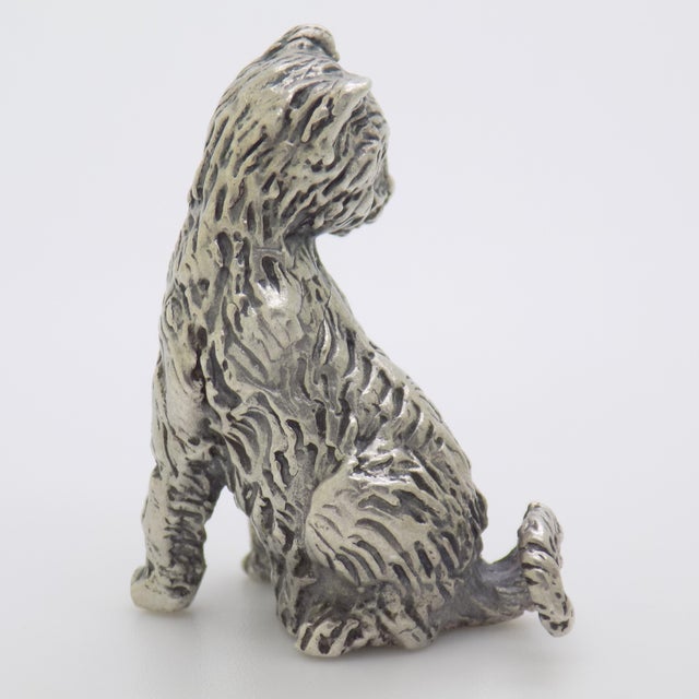 1970s Vintage Italian Handmade Genuine Silver Sitting Cat Figurine Miniature Sculpture, Made in Tuscany (Arezzo, Italy) For Sale - Image 5 of 11