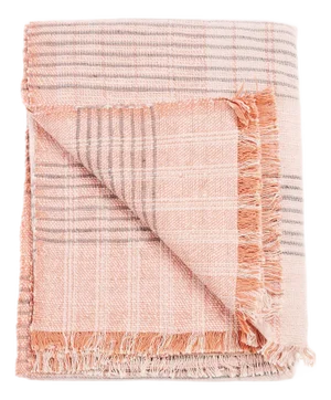 Silica Rose in Shades of Salman Gray Stripes Pattern Soft Handwoven Merino Throw